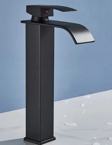 Matt fekete mosdó csaptelep vízesés sárgaréz, 1 fogantyú, magas