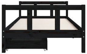 fekete tömör fenyőfa gyerekágykeret fiókokkal 90 x 200 cm