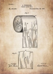 Poszter Wc papír Retro Patent Toilet Paper Roll Fürdőszoba Wc