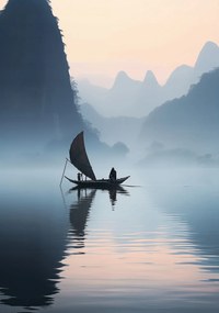 Poszter 70x100cm Magányos hajókirándulás a folyón