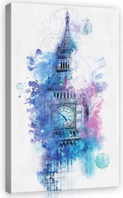 Vászonkép 40x60 Big Ben London akvarell művészet ikonikus kék lila