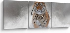 Futó tigris a hóban képe (órával) (90x30 cm)