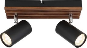Globo 57909-2 Fali spotlámpa, fém fekete matt, fa sötétbarna, forgatható, HxSzxM: 260x80x125mm, 2x GU10 25W 230V izzók nélkül