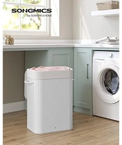 Bambusz szennyeskosár, 72L, összecsukható, téglalap alakú tárolókosár 3 fogantyúval, 40 × 30 × 60 cm, fehér