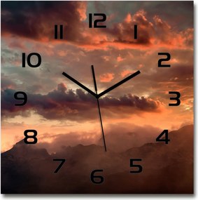 Függő üveg falióra Naplemente hegyek 60x60 cm