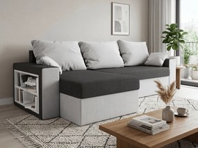 Kihúzható, kétoldalas L alakú kanapé NORIX 240x140 cm, szürke/fehér polccal + 2 díszpárna ingyen