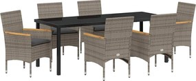 vidaXL Kert étkező szett párnával 7 pcs Szürke polirattan
