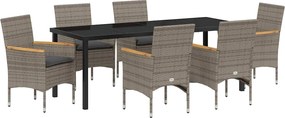 vidaXL Kert étkező szett párnával 7 pcs Szürke polirattan