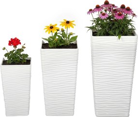 Outsunny 3 db egymásba rakható négyzet kaspó hullámos mintával, vízelvezető lyukakkal, 42/55/65 cm — Fehér, Fekete, Barna | Aosom