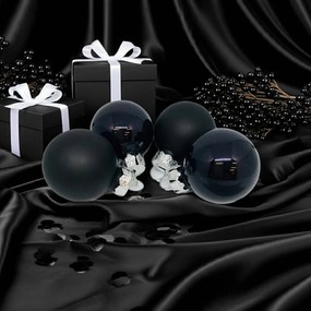 Fekete üveg karácsonyi gömb szett 16*3cm