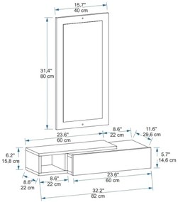 Fali polc + fali tükör VIEN fehér/antracit