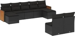 vidaXL 9 részes fekete polyrattan kerti ülőgarnitúra párnákkal