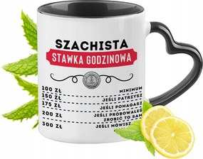 Fekete bögre szív alakú füllel sakkozónak ajándékba