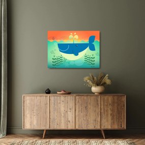 Üveg kép - Vidám bálna a tengerben (70x50 cm)