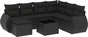 vidaXL 8 részes fekete polyrattan kerti ülőgarnitúra párnákkal