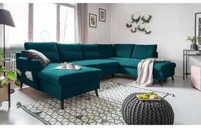 Stylish Stan türkiz kinyitható U alakú bársony kanapé, jobb oldali - Miuform