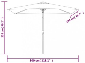 tópszínű kültéri napernyő fémrúddal 300x200 cm