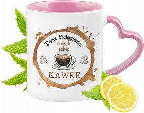 Ápolónői bögre Rózsaszín, szív alakú füllel Kávé ajándék