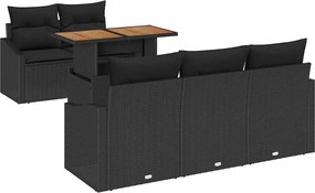 vidaXL Kerti Kanapé Szett tárolóval 6 pcs Fekete Poli rattan