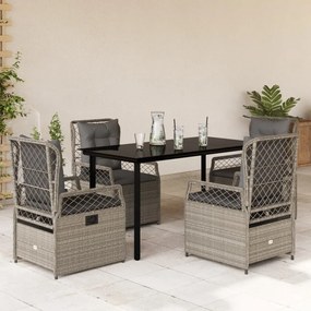 5részes világosszürke polyrattan kerti étkezőgarnitúra párnával