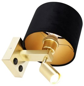 Fali lámpa sárgarézzel olvasólámpával és 18 cm-es fekete árnyékolóval - Brescia