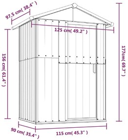 barna horganyzott acél kerti fészer 126 x 97,5 x 177 cm