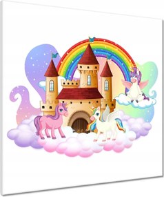 Vászonkép 60x60 Mesebeli kastély és unikornisok