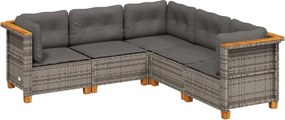 vidaXL 5 részes szürke polyrattan kerti ülőgarnitúra párnákkal