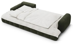 Zöld bársony kinyitható-tárolóhelyes sarokkanapé (bal oldali-heverő résszel) Linz – Cosmopolitan Design