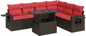 vidaXL 7 részes barna polyrattan akácfa kerti ülőgarnitúra párnákkal