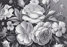 Divatos Flizelin Tapéta Ragasztóval Falra 3D Szürke virágok 208x146 Ragasztó