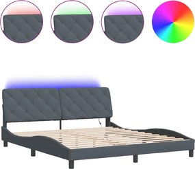 vidaXL sötétszürke bársony ágykeret LED-ekkel matrac nélkül 180 x 200 cm