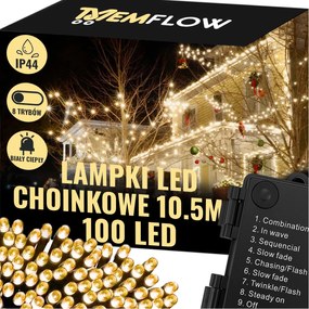 Karácsonyfa Fényfüzér 100LED Dekoratív Meleg Fehér Elemes 10,5M