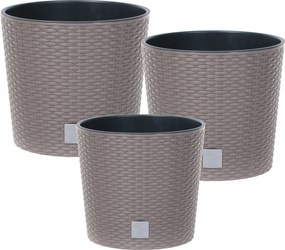 3 db-os Rattan Virágtartó Szett Kerek Krém 22 27 37cm