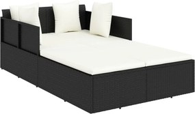 vidaXL fekete polyrattan napozóágy párnával 182 x 118 x 63 cm