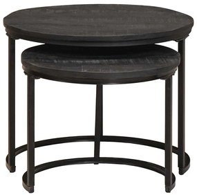 vidaXL Fészkelt Kávézó Asztalok 2 pcs Fekete Tömör mangófa és acél