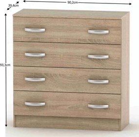 4-fiókos komód, tölgy sonoma, BETTY 2 BE02-007-00