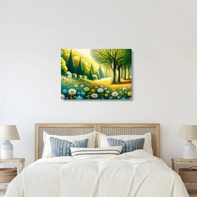 Üveg kép - Falu sárga-zöld színekben (70x50 cm)