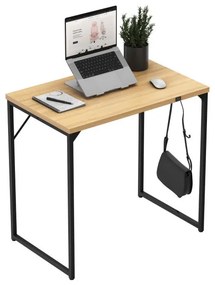 Íróasztal, acélszerkezet, kompakt méret, 80x50 cm tölgyfa