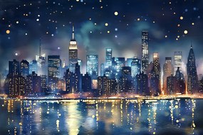 Fotótapéta Flizelina Város Panoráma New York Manhattan Éjszaka 152,5x104 ragasztó