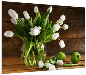 Fehér tulipánok a vázában képe (70x50 cm)