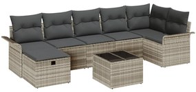 8 Darabos Kertkanapé Szett Párnákkal Világosszürke Poli Rattan, 2 Személyes Kertkanapé Tárolóval &amp; Párnákkal Világosszürke Poli Rattan