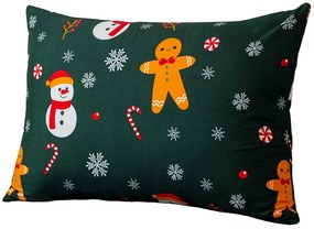 SNOWMAN AND GINGERBREAD 50x70 cm zöld mikroszálas párnahuzat