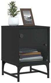 2 db fekete éjjeliszekrény üveg ajtóval 35 x 37 x 50 cm