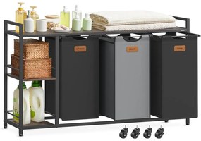 Szennyestartó 3 rekesszel, 150 L-es szennyesválogató fekete és szürke színben