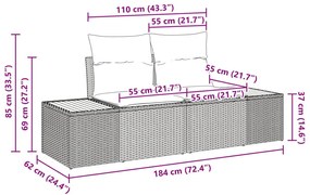 7 részes Kerti Kanapészett Párnákkal Szürke Poli Rattan Akácia