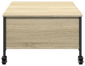 sonoma tölgy szerelt fa dohányzóasztal kerekekkel 91x55x34cm