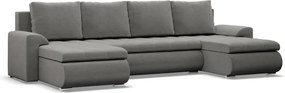 Tokio U alakú sarokkanapé, 3 ágyneműtartóval, bársony, univerzális oldal, világosszürke