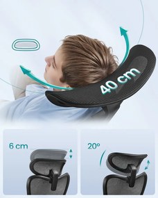 SONGMICS ergonomikus irodai szék, állítható fejtámlával és deréktámasszal, tintafekete