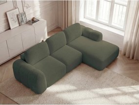 Zöld buklé kinyitható-tárolóhelyes sarokkanapé (jobb oldali-heverő résszel) Montaigne – Bobochic Paris
